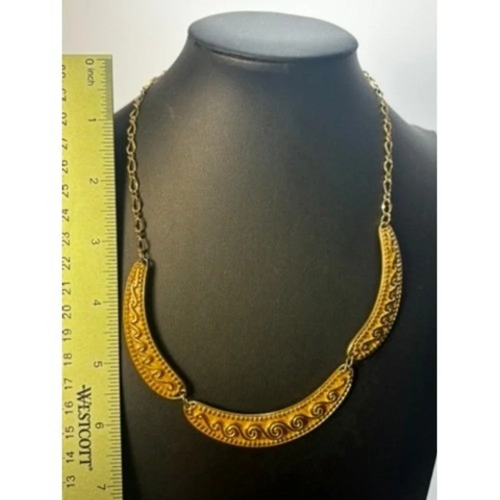 Vintage Gold Bib‎ Necklace Scrollwork Statement Jewelry Greek Revival